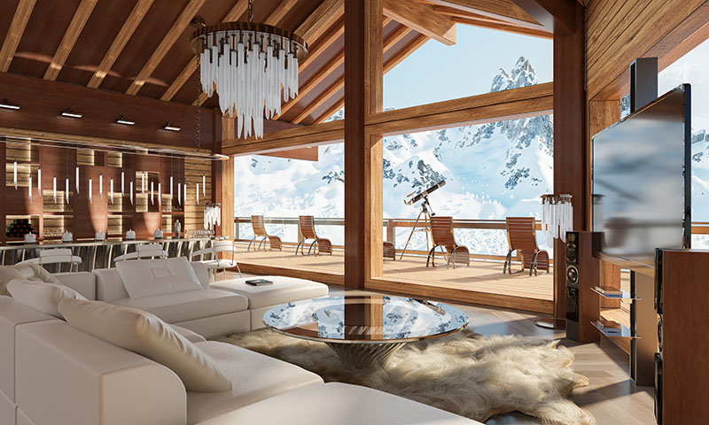Intérieur d'un chalet de luxe moderne à Courchevel