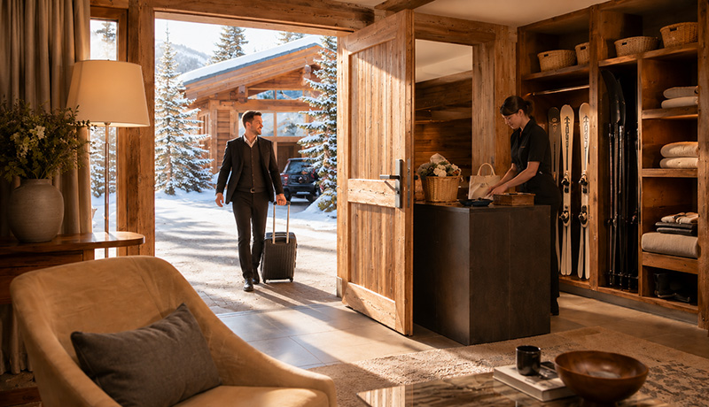 Service de conciergerie préparant l’arrivée dans un chalet de luxe dans les Alpes françaises